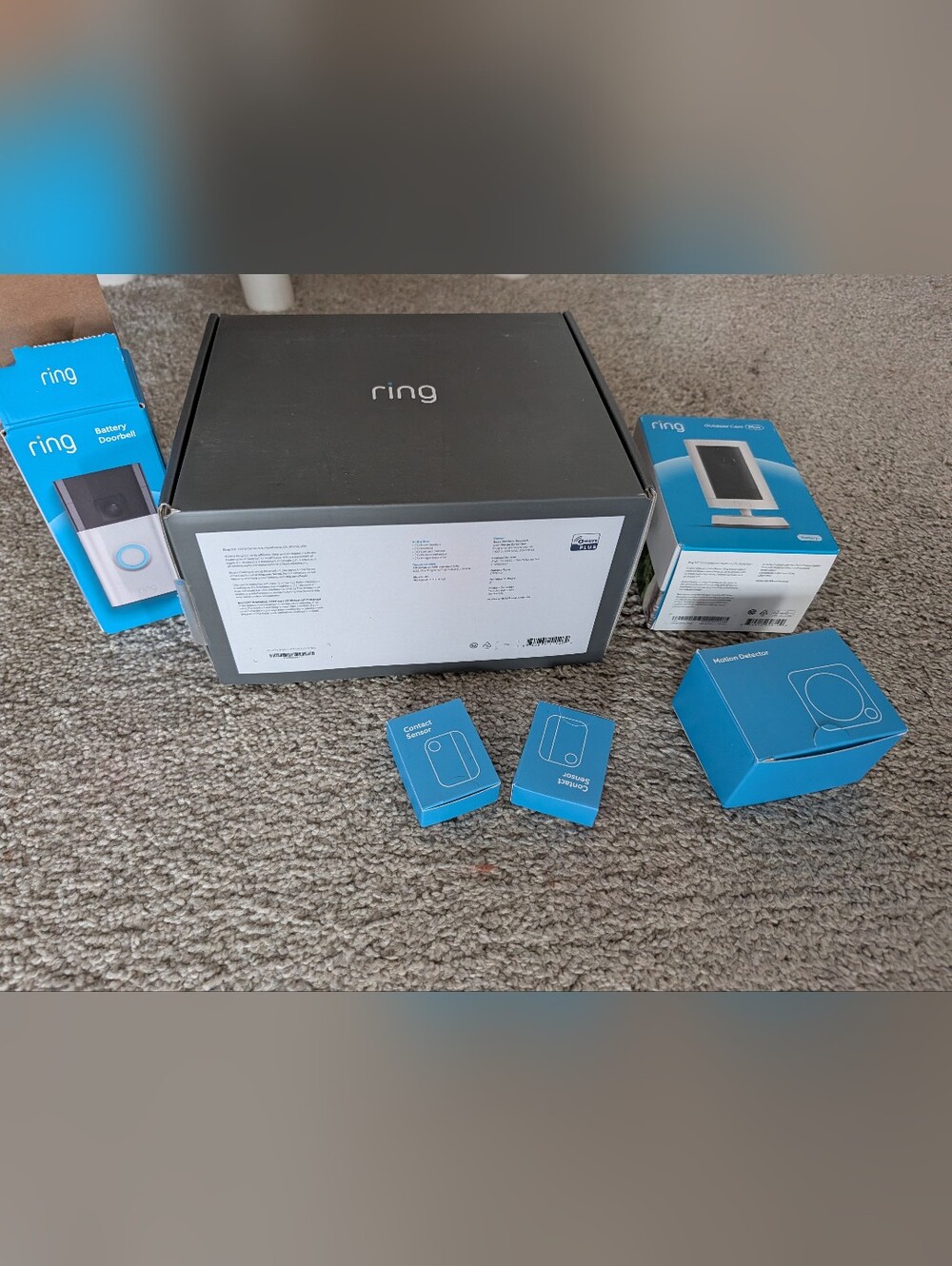 Ring Z Wave Plus Wireless Indoor Alarm Home Security Kit in Black and Blue Boxes